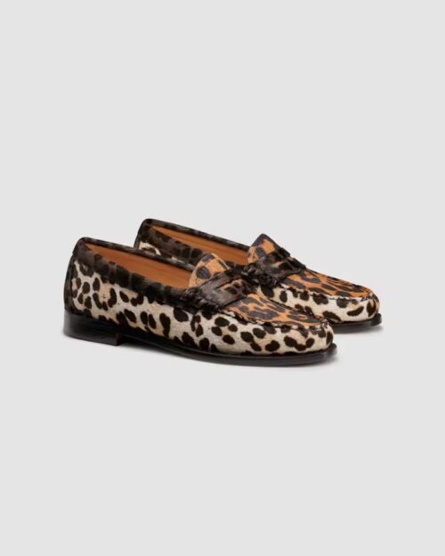 Mocassin en cuir à poils imprimé léopard
